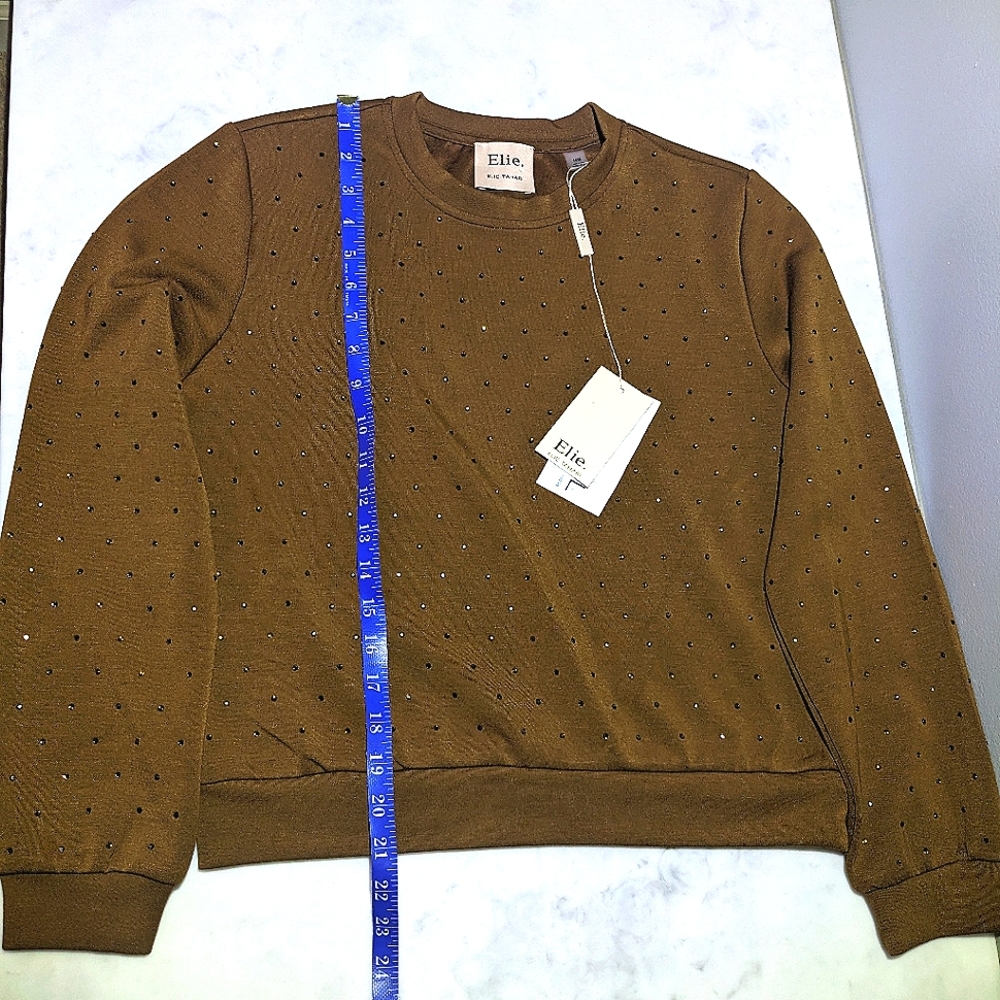 Elie Tahari Brown rhinestone Dot Sweater - Picture 7 of 9